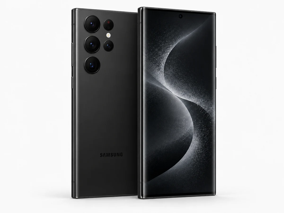 Samsung Galaxy S22 Ultra in Phantom Black – Vorder- und Rückansicht (Modellabbildung)